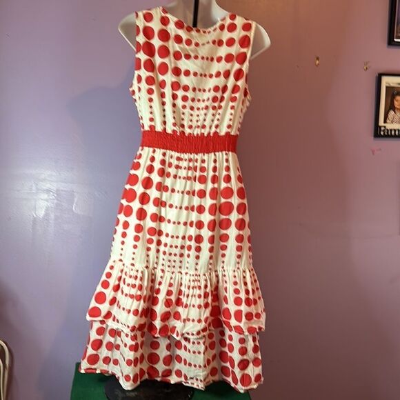 Chandry KC Red White Sleeveless Cotton Dress Size Medium Summer Casual - Picture 2 of 5